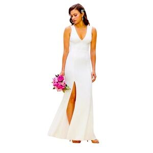 Dress the Population Sandra White Sleeveless V-Neck Crepe Mermaid Gown XL NWT